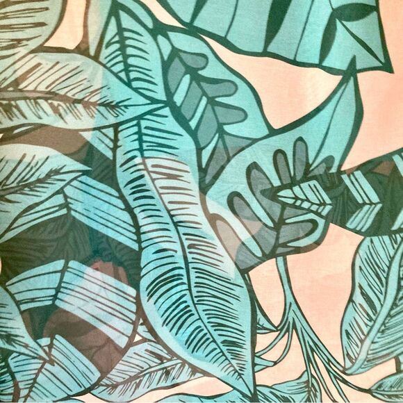 FARM Rio Ruffled Botanical Maxi Dress Contrasting Leaf Print Teal Pink Size LP - Picture 10 of 13